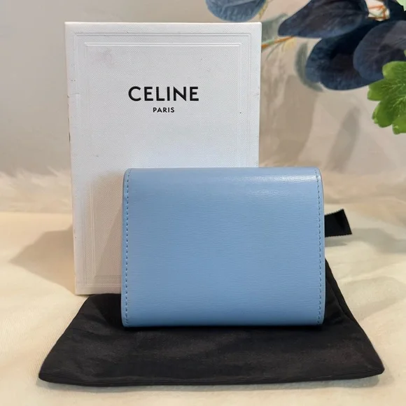 SOLD‼️Celine Triomphe Calf Leather Trifold Wallet In Arctic Blue - Picture 3 of 17